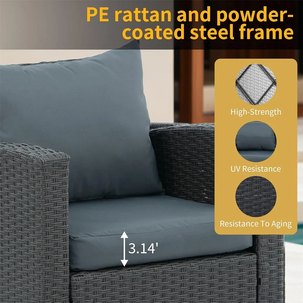 4 Pieces Patio Conversation Set, Outdoor Furniture Set with Cushion, Outside Sectional Rattan Wicker Sofa Furniture Set for Garden, Porch, Backyard, Gray - Image 11
