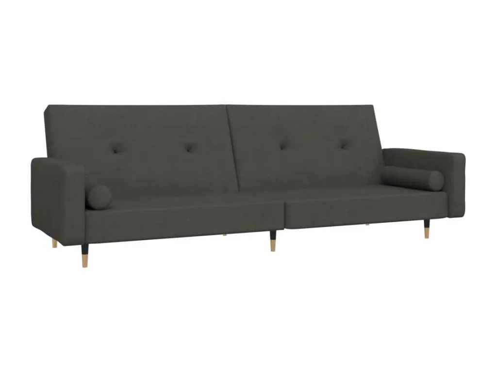 Sofá cama de 2 plazas con dos almohadas terciopelo gris oscuro