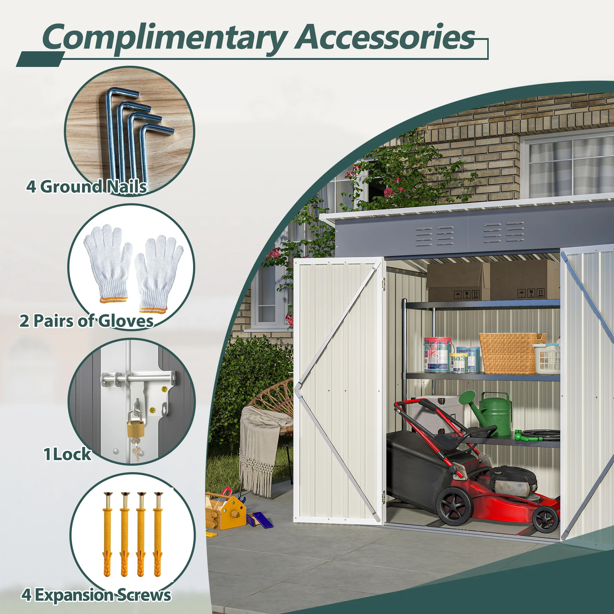 6 x 4 ft Outdoor Storage Shed with Floor Frame, Storage Sheds for Outside with Lockable Door, All Weather Garden Tool Shed with Air Vent for House Backyard Patio Lawn, Black - Image 17