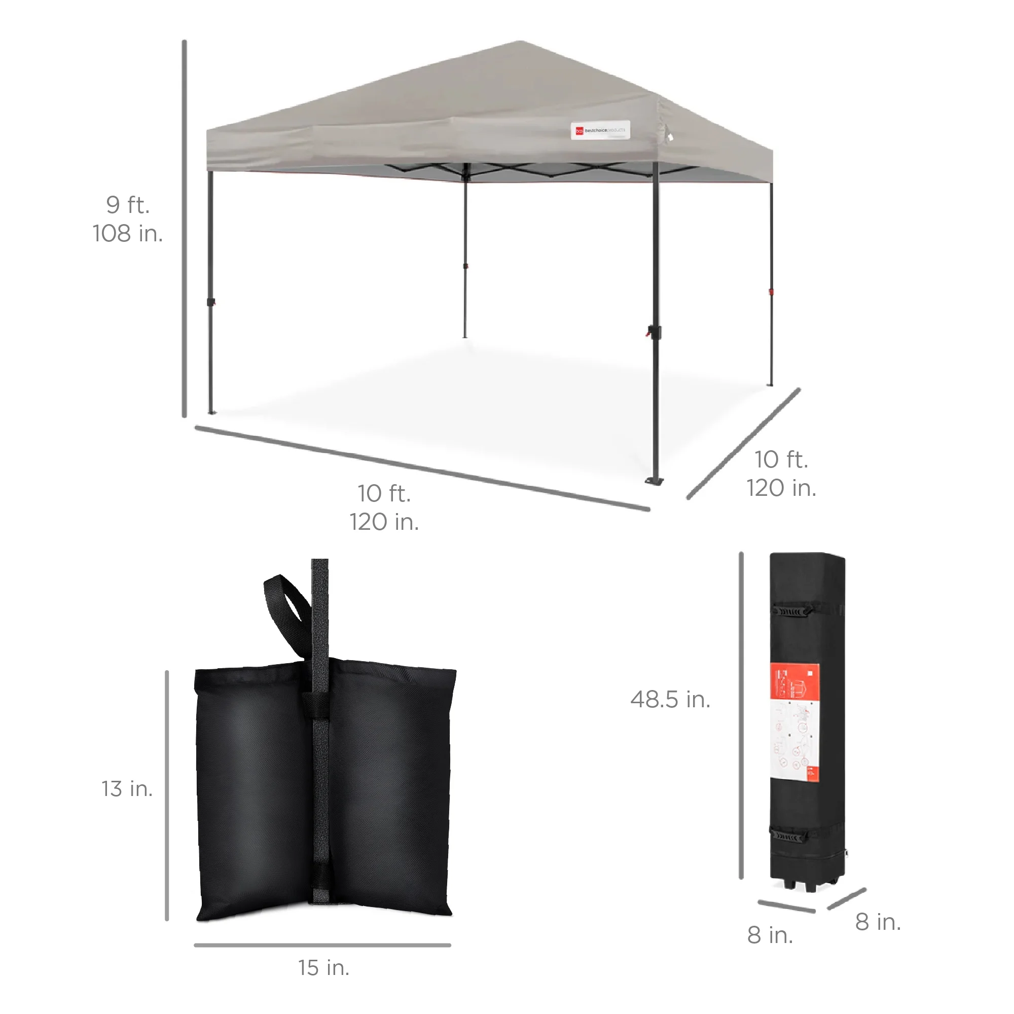 Best Choice Products 10x10ft Easy Setup Pop Up Canopy w/ 1-Button Setup, Wheeled Case, 4 Weight Bags - White - Image 136