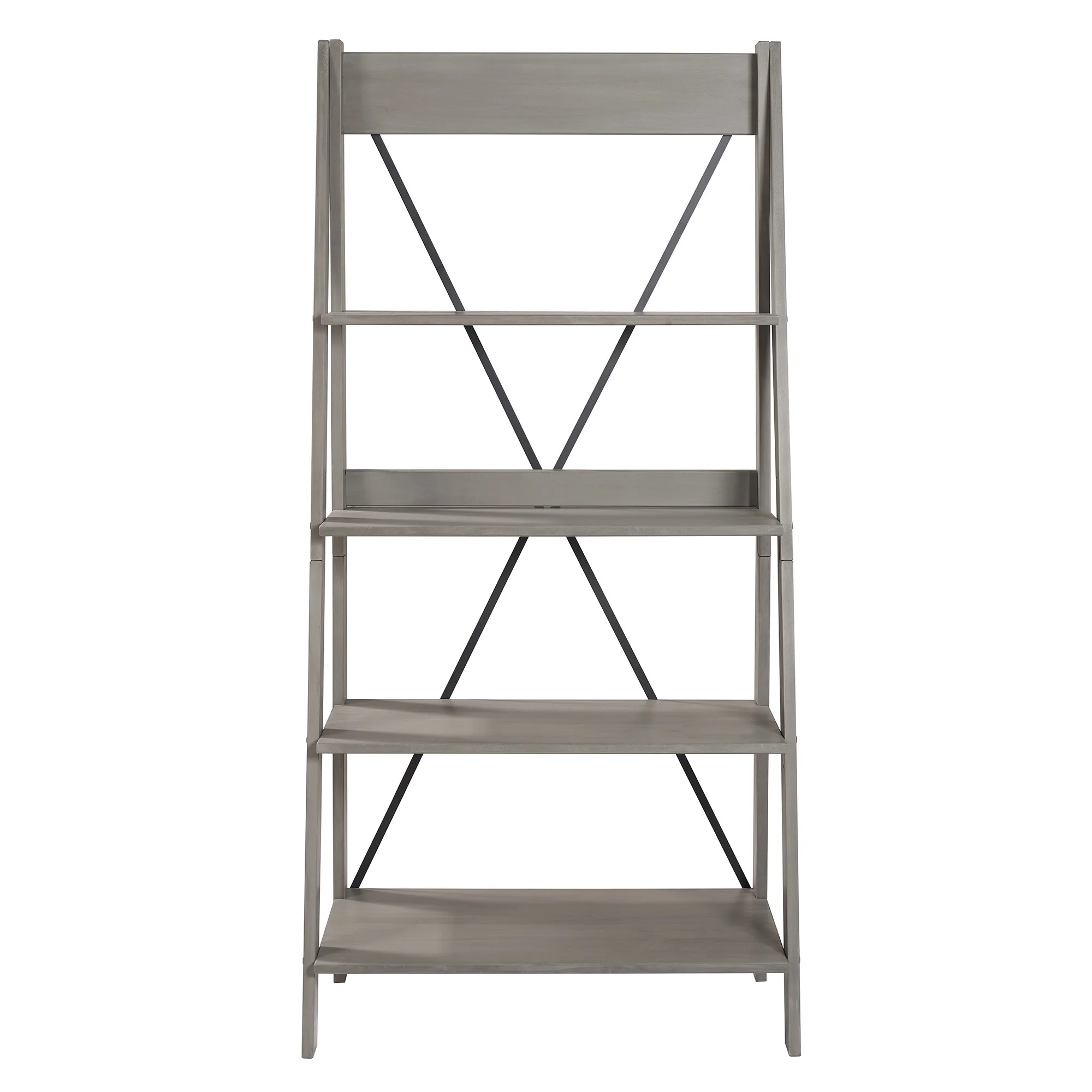 Walker Edison Solid Wood 4-Shelf Ladder Bookshelf, Brown