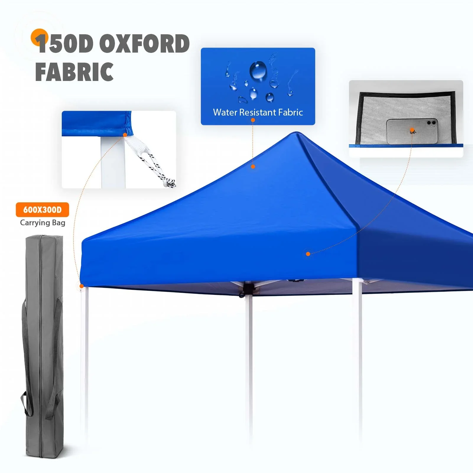 EAGLE PEAK 5x5 Pop up Canopy Tent Instant Outdoor Canopy Easy Set - up Straight Leg Folding Shelter（blue）