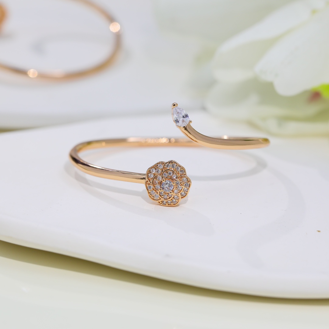 Dainty Chanel Camellia Cuff Bangle Bracelet - Original Replica Club