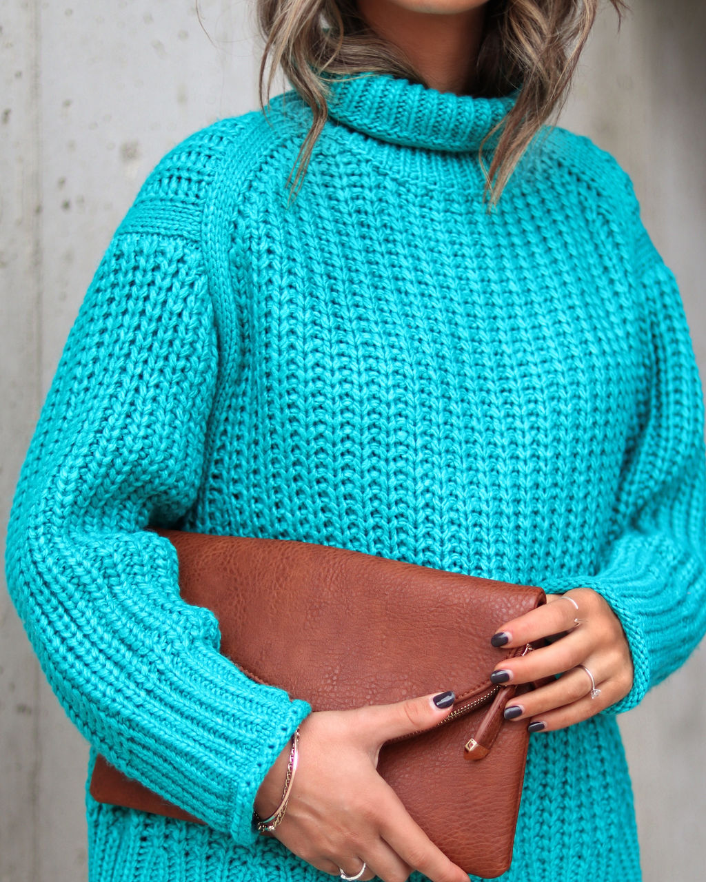 Connie Turtleneck Knit Sweater - Teal - Se7enfashion