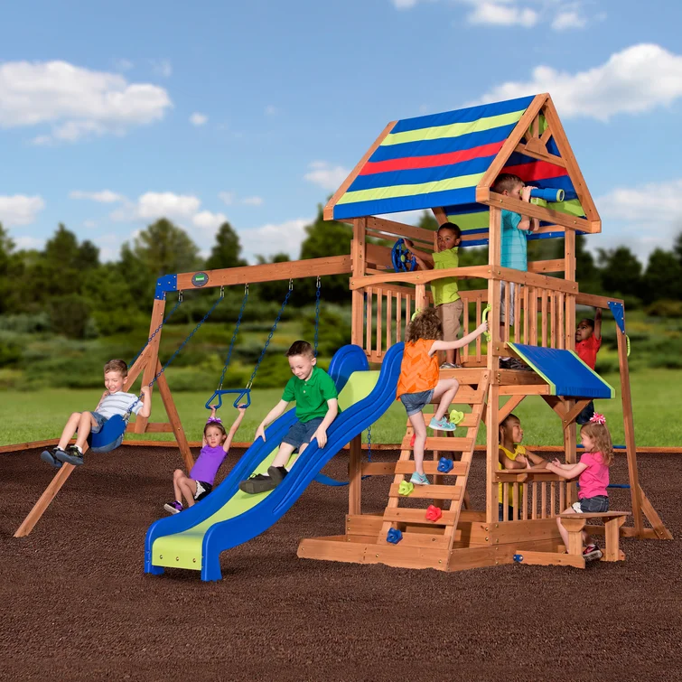 WAYFAIR Backyard Discovery Beach Front Wooden Swing Set