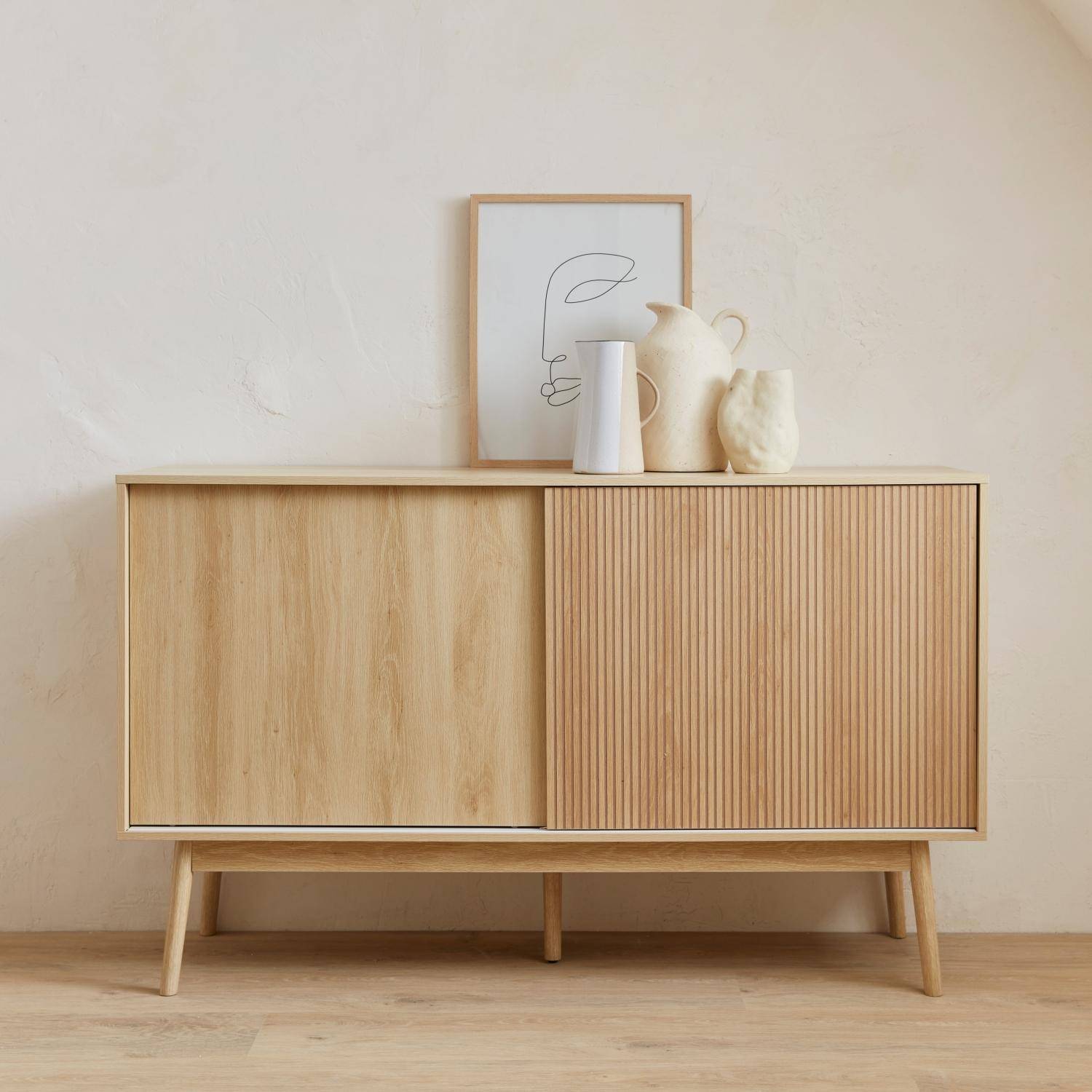 Linear - Aparador escandinavo efecto madera con 2 puertas, 150cm