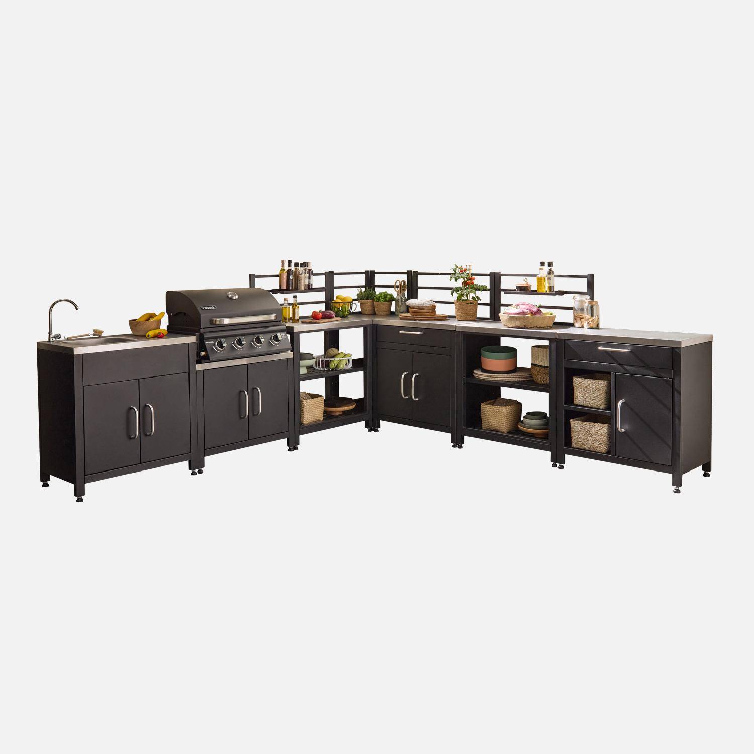 Grimaud - Cocina exterior completa de acero inoxidable con barbacoa de gas de 4 quemadores