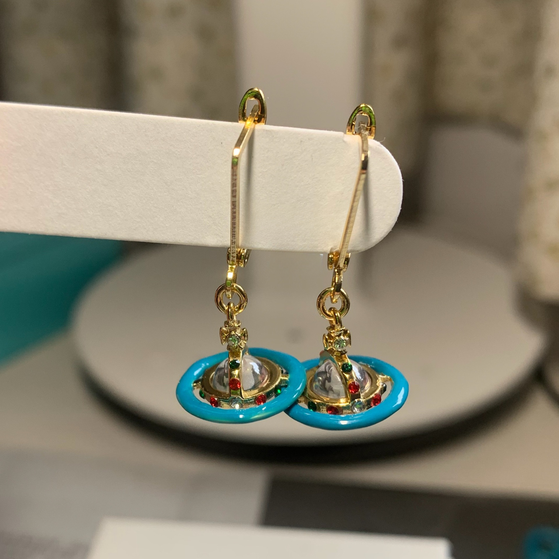 Vivienne Westwood Enamel Pink Blue Black Saturn Earrings - Original Replica Club