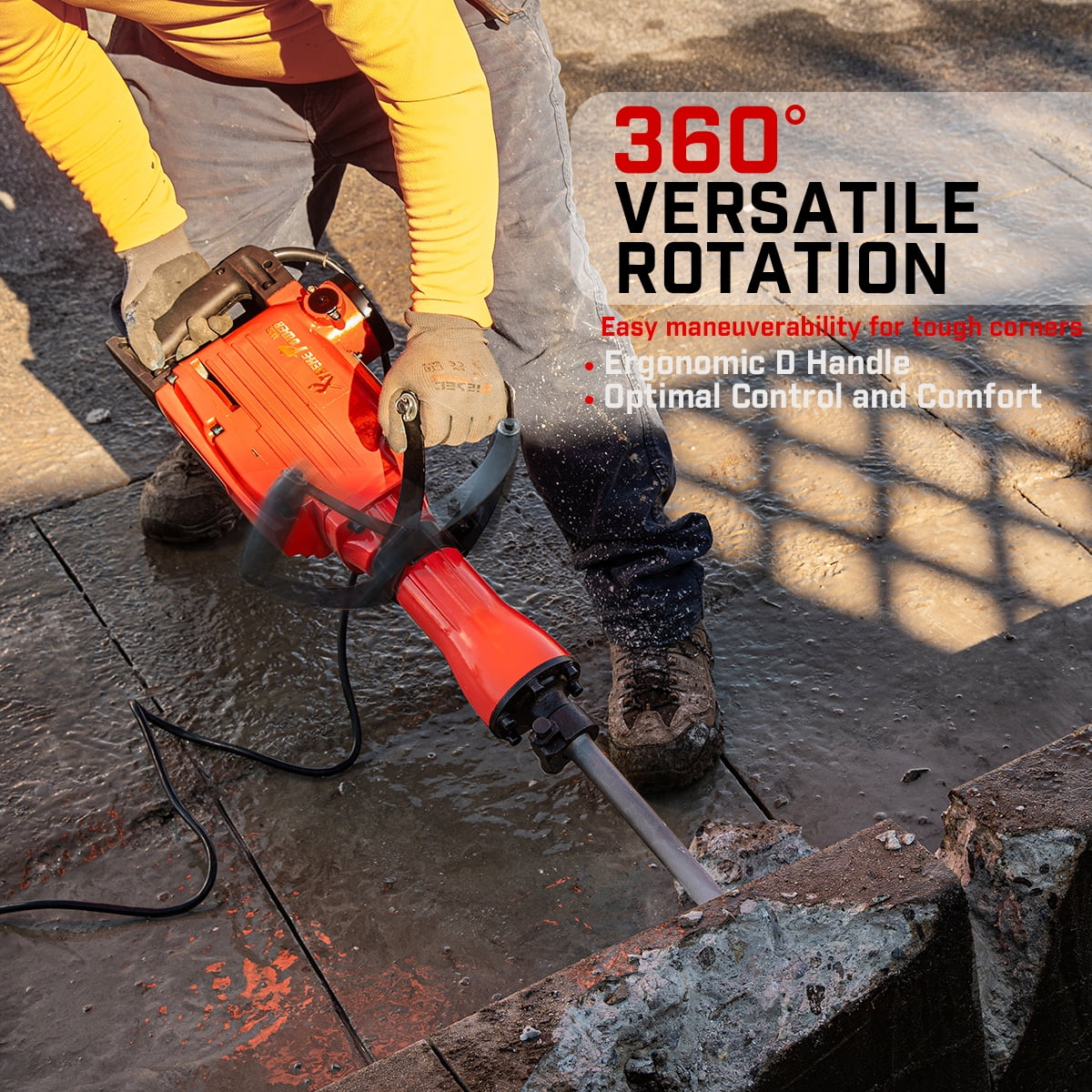 XtremepowerUS Demolition Jack Hammer Heavy Duty, 2200W Electric Jackhammer With Scraping Chisel, 1800BPM Power Drill Concrete Breaker Bar Point & Chisel Bits Chisel Set, Red - Image 12
