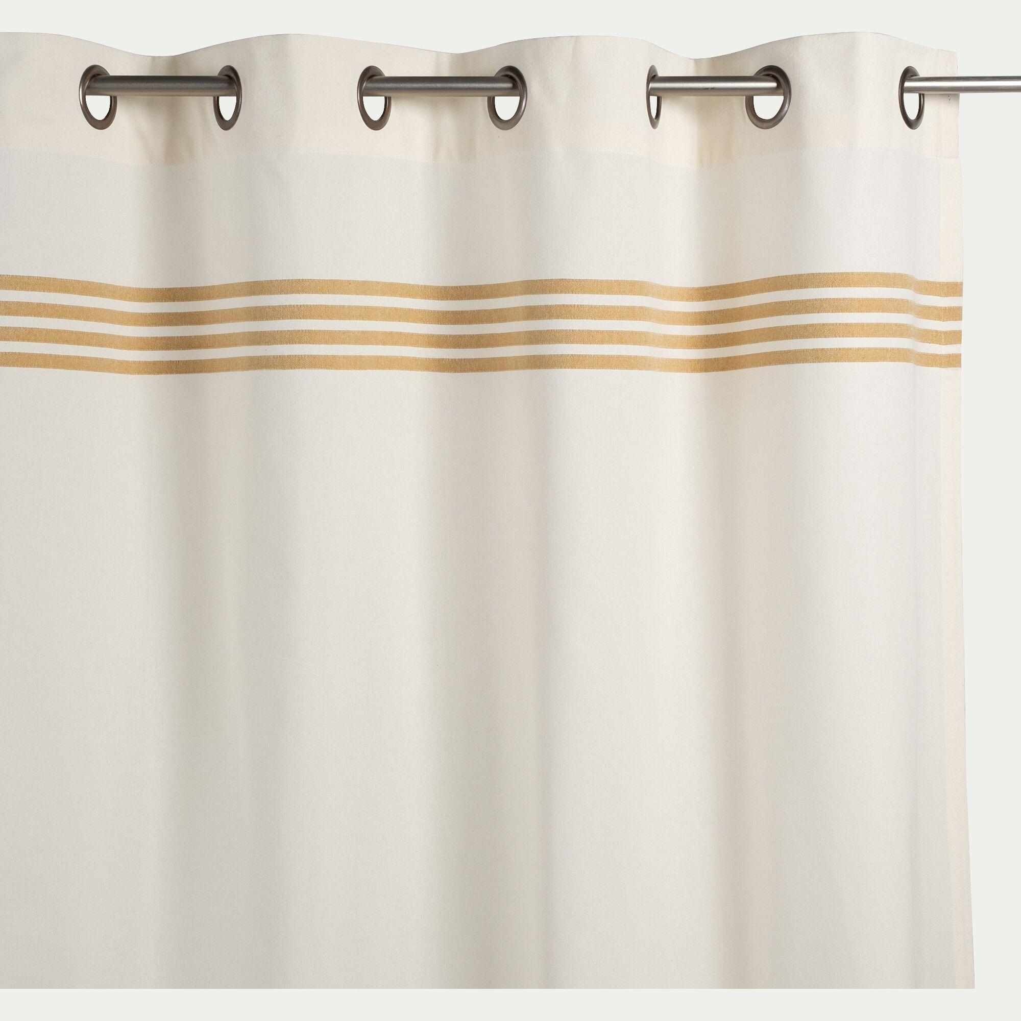 DINAN - Rideau à œillets en coton à bande jaune 140x250cm - Beige