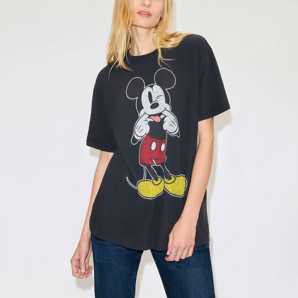 RE/DONE -T-Shirt Boyfriend Silly Mickey Mouse -Noir