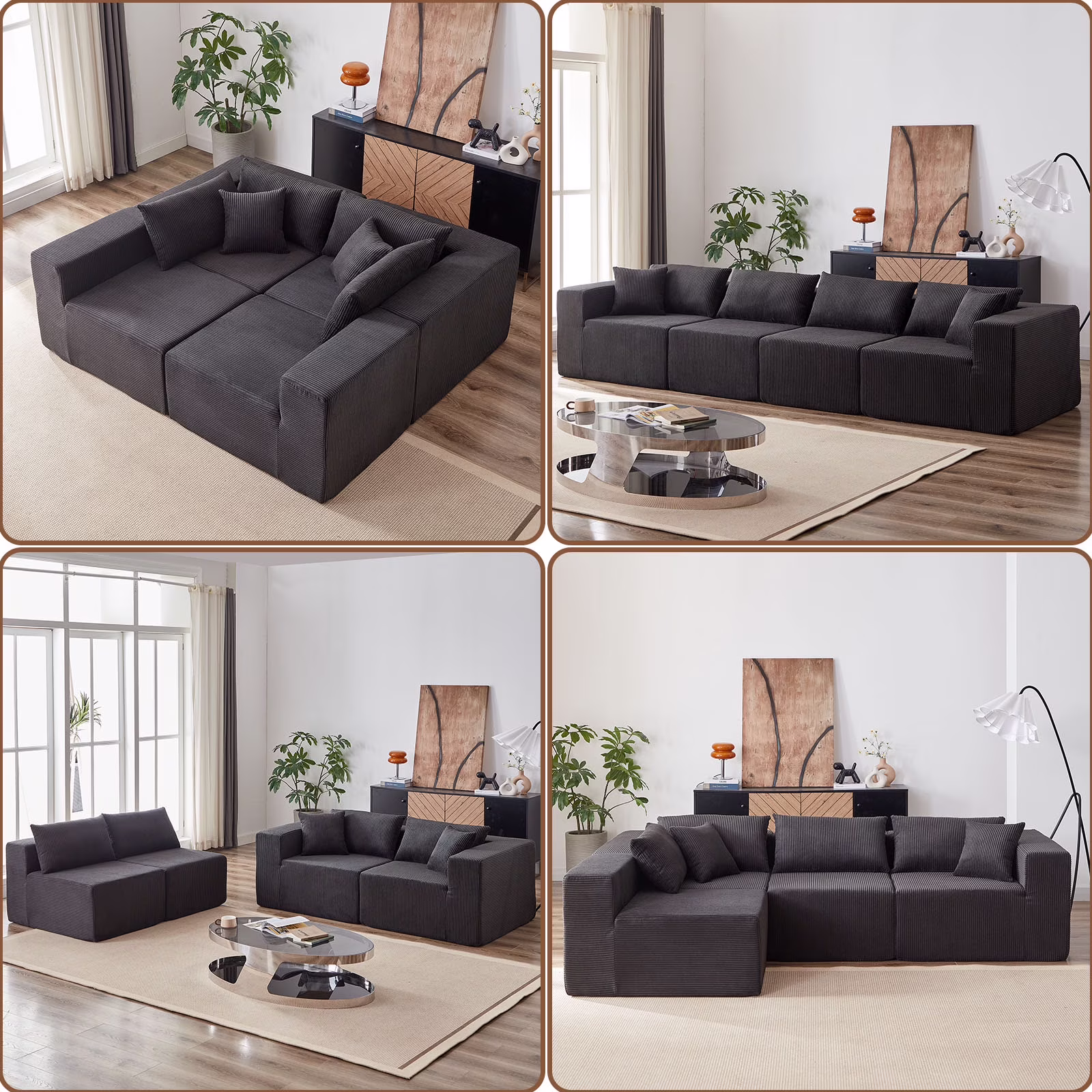 104-Inch Corduroy Modular L Shaped Sectional Sofa,Luxury Floor Couch Set,Upholstered Indoor Furniture,Foam-Filled Compressed Sofa for Living Room,Bedroom,4 PC Free Combination ? - Image 3