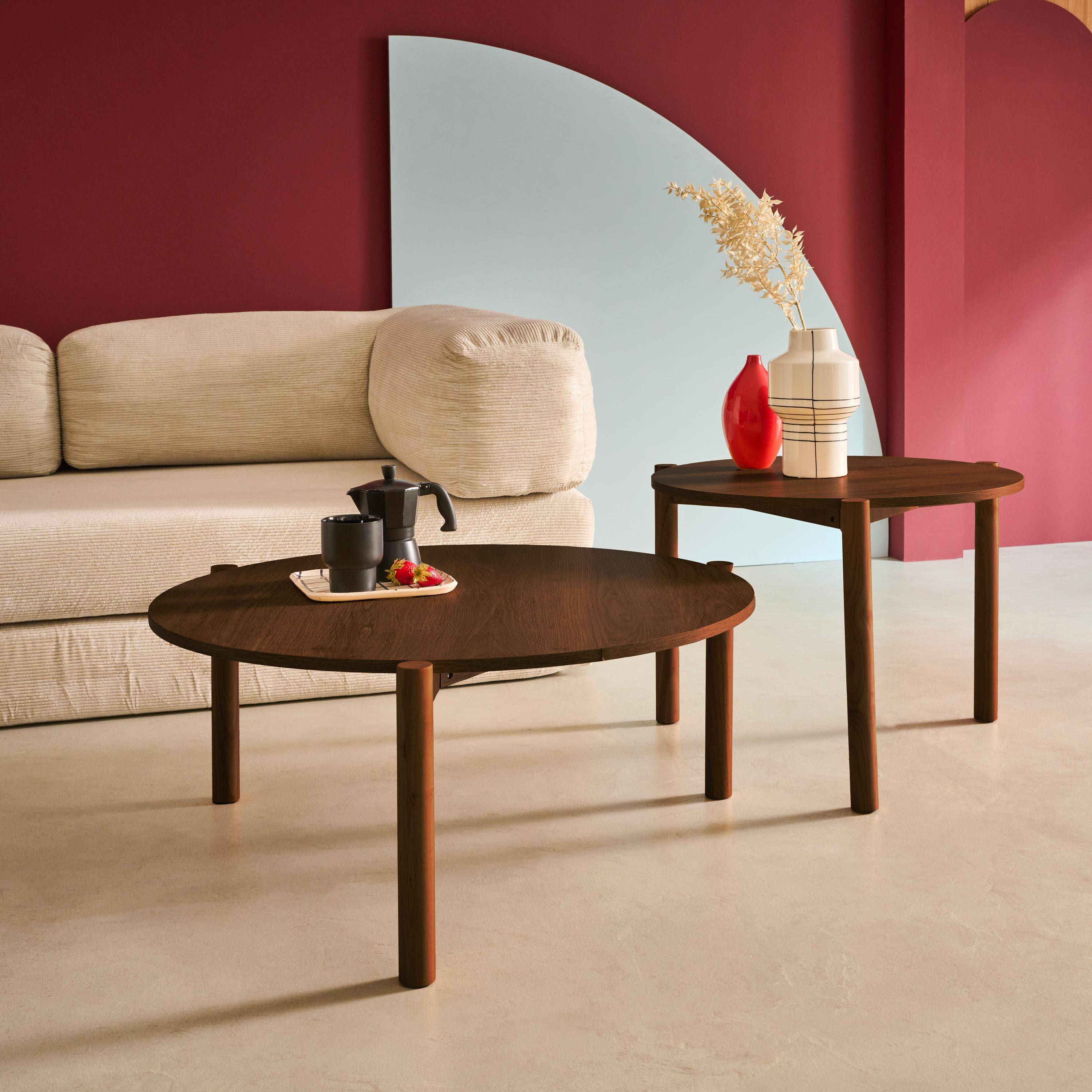 Harmony - Mesas nido redondas efecto madera, set de 2