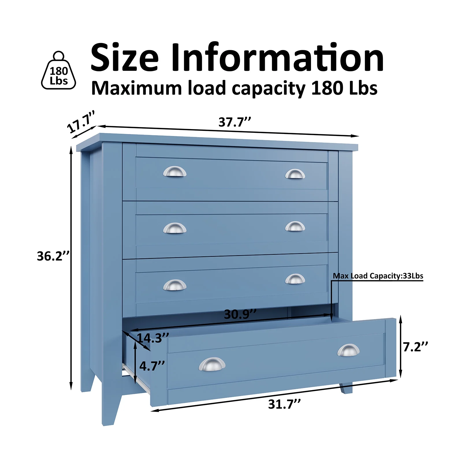 6 Drawer Dresser, Light Blue Elegant Chest of Drawers, Large Cabinet with Storage, Rustic Wood Chest of Drawers for Bedroom, Living Room, Hallway - Image 27