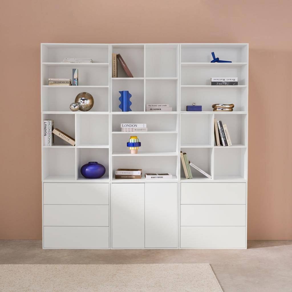 Kompo - Kit estantería o biblioteca modular decorativa madera con 9 elementos
