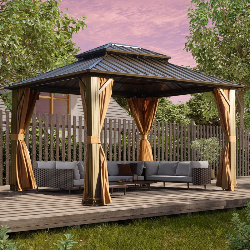 Outdoor Patio Gazebo, Hardtop Gazebo with Galvanized Steel Roof and Aluminum Frame