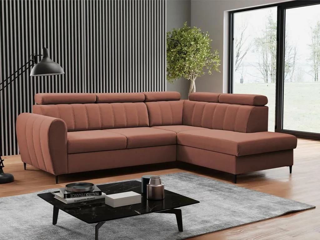 Sofá rinconero Andreuworldcasa 125 Rosa Función de descanso Caja de ropa de cama 264x200x90cm