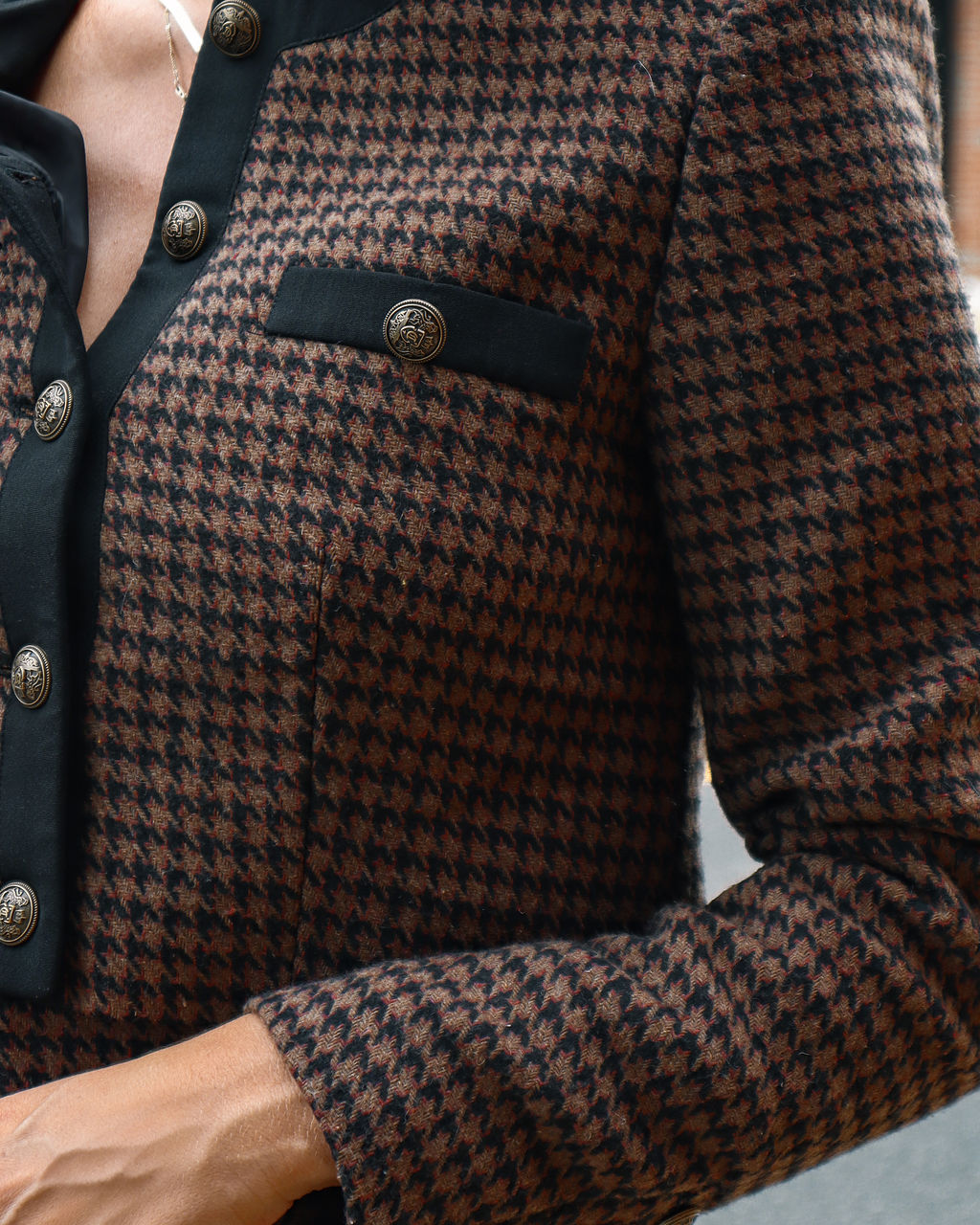 Tres Fabulous Houndstooth Padded Shoulder Jacket - Se7enfashion