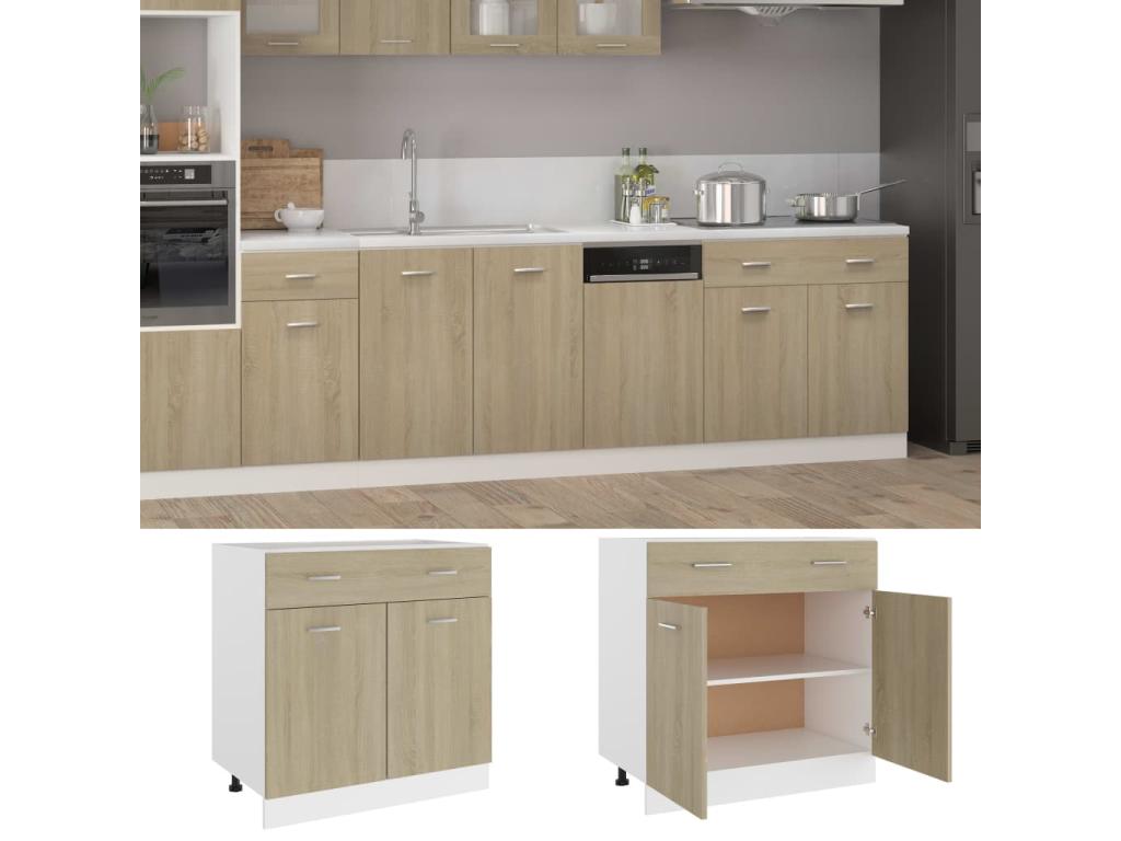 Armario inferior cajón madera ingeniería roble 80x46x81,5 cm