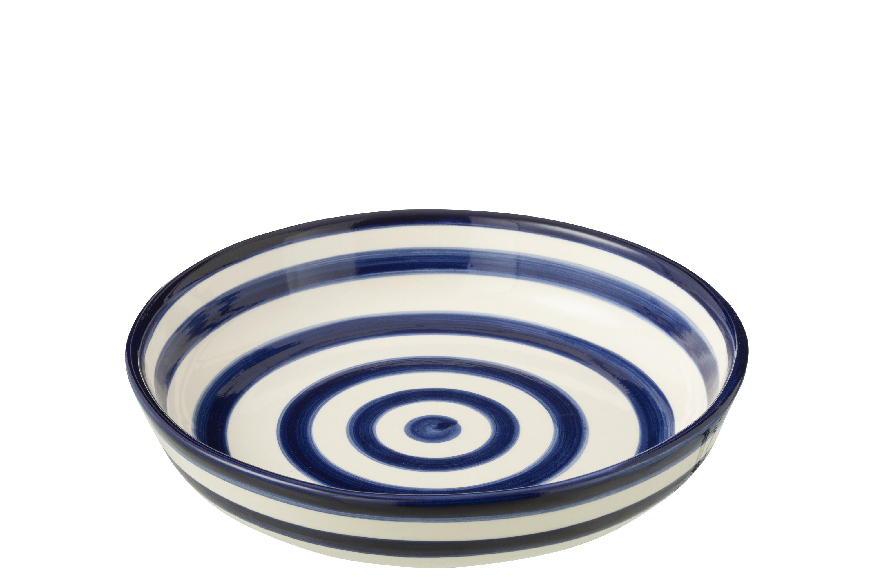 J-Line schaal Granada Stripes Low - keramiek - wit blauw - l