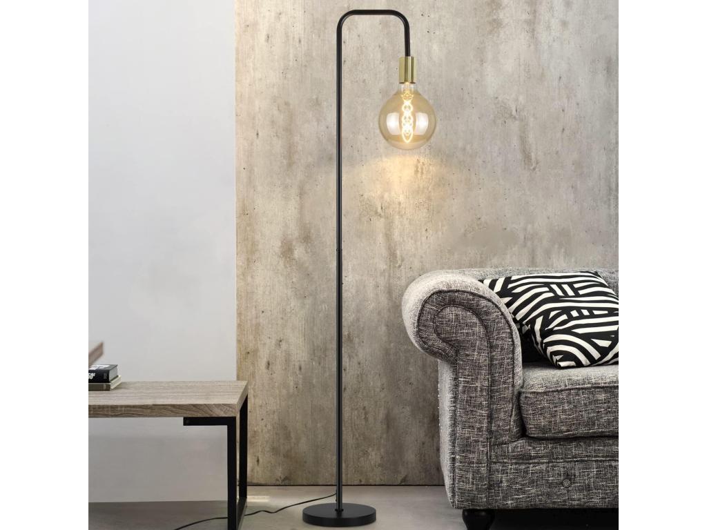 hogardiseno Lámpara de pie para salón, vintage, lámpara de pie negra y dorada con interruptor en el pie, diseño industrial de lámpara de pie metálica, lámpara para salón, para dormitorio, oficina (sin fuente de luz).