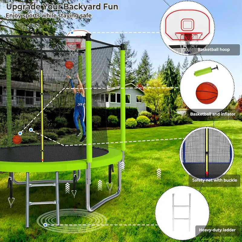 Trampoline With Enclosure Net And Adjustable Basketball Hoop - 8ft, 10ft, 12ft, 14ft, 15ft, 16ft - Image 43 Trampoline With Enclosure Net And Adjustable Basketball Hoop - 8ft, 10ft, 12ft, 14ft, 15ft, 16ft - Image 43