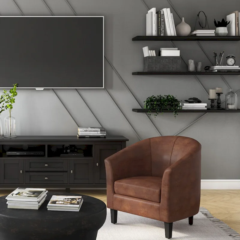 Modern Tub Accent Chair with Upholstered Seat and Wooden Legs