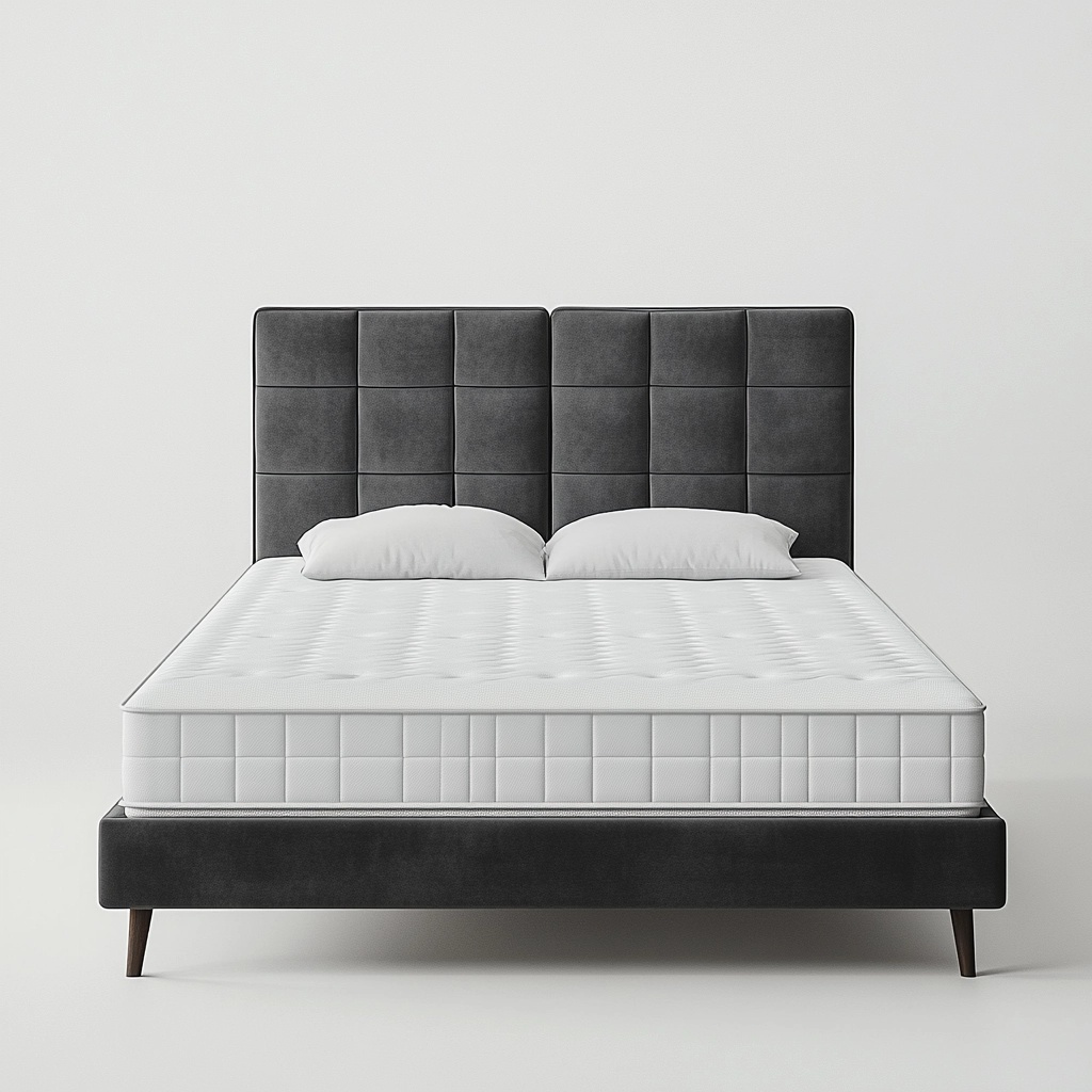Cama tapizada con cabecero acolchado en gris antracita