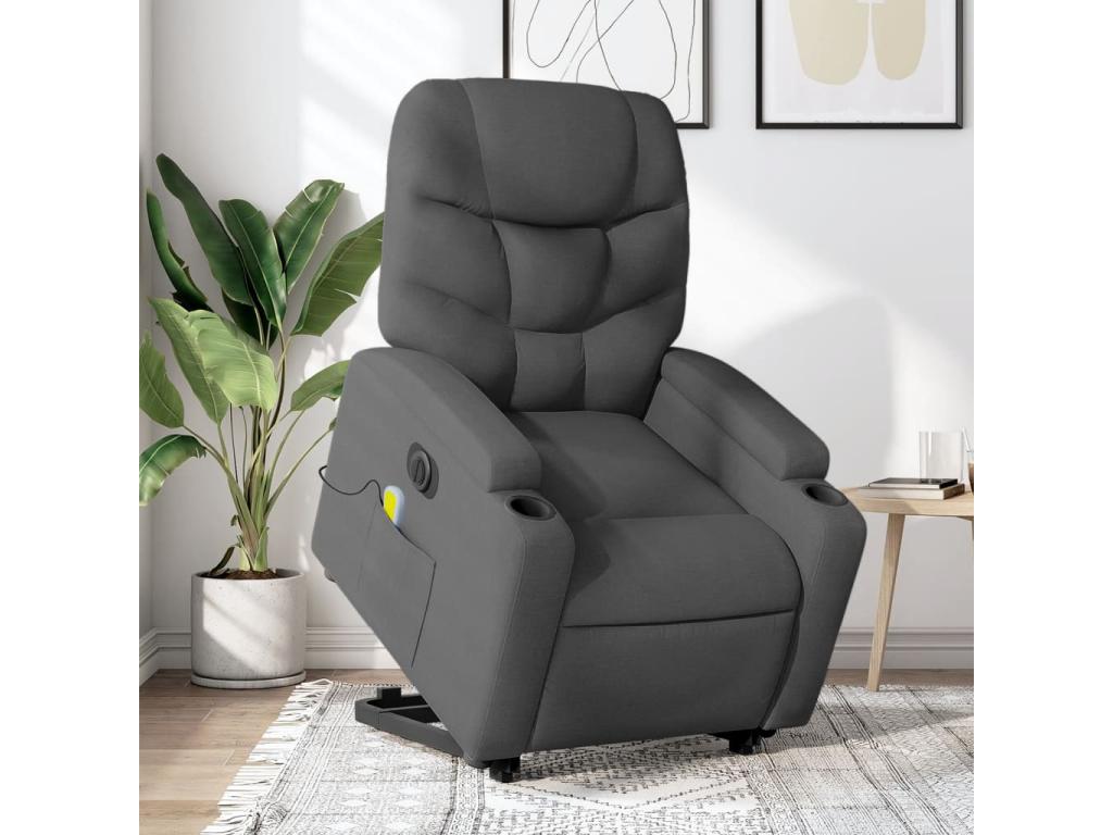 Sillón de masaje eléctrico reclinable elevable tela gris oscuro