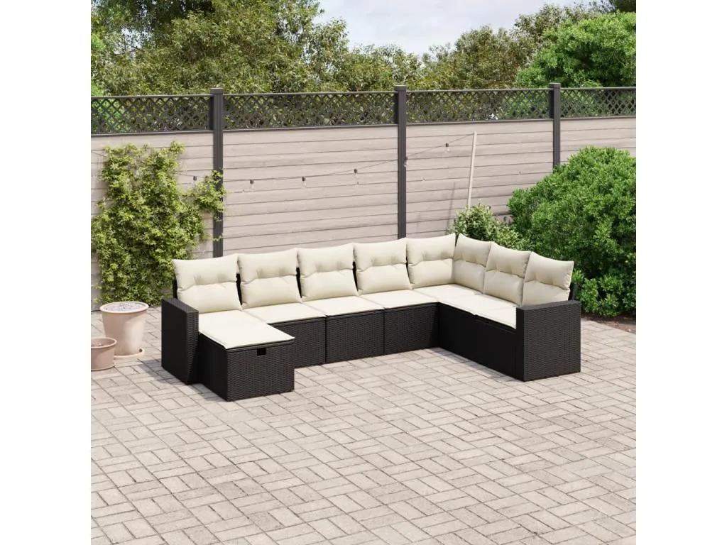 Decounico Set de sofás de jardín 8 piezas y cojines ratán sintético negro