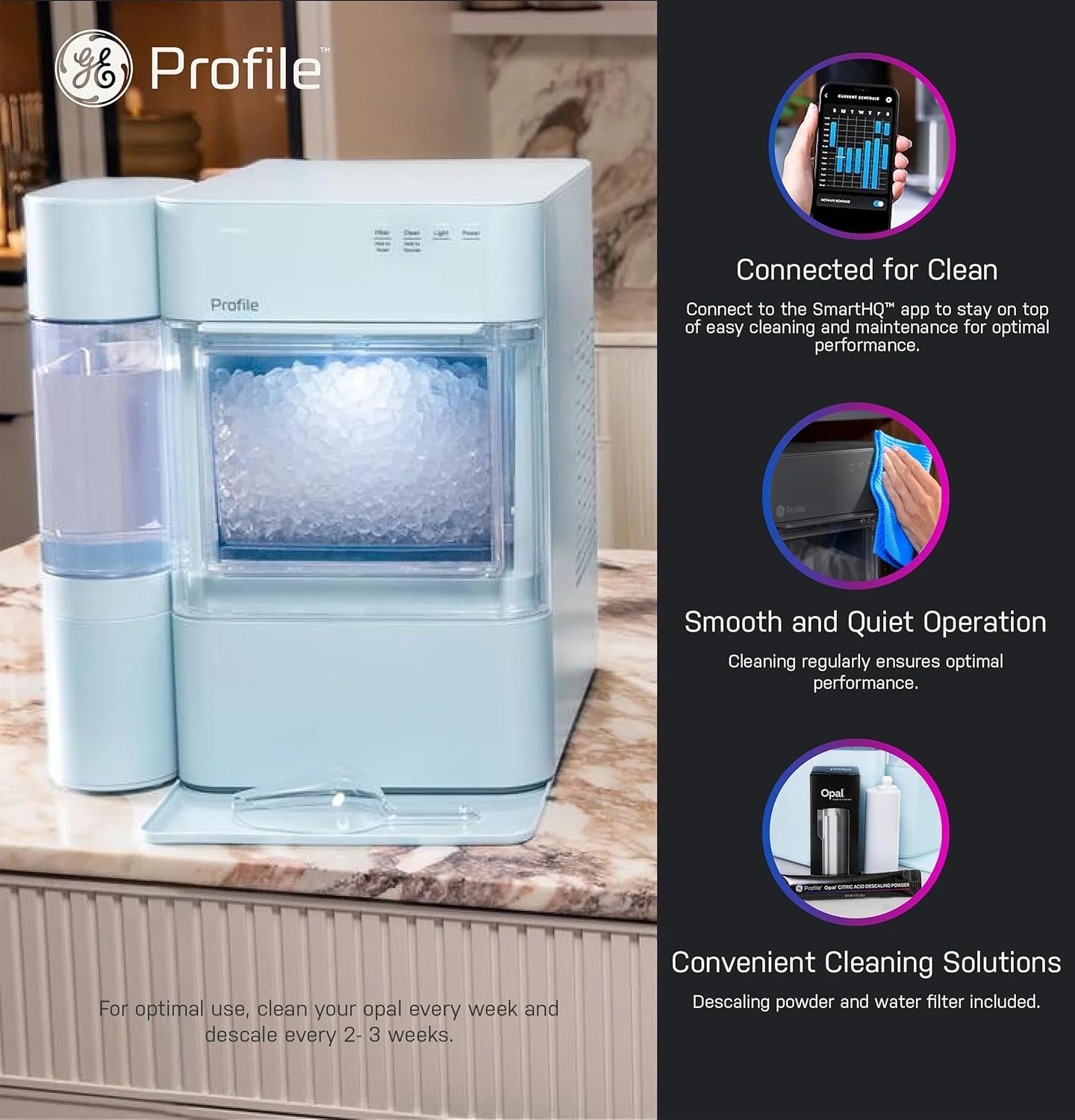 GE Profile Opal 2.0 XL with 1 Gallon Tank, Chewable Crunchable Countertop Nugget Ice Maker, Scoop included, 38 lbs in 24 hours, Pellet Ice Machine with WiFi & Smart Connected, Stainless Steel