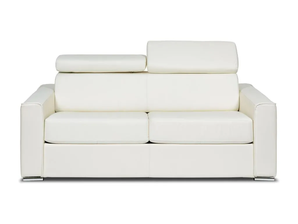 Sofá cama de 3 plazas de apertura rápida de cuero blanco de búfalo - Cama de 140 cm - Colchón de 18 cm - Kavehomedeco FTQH42627