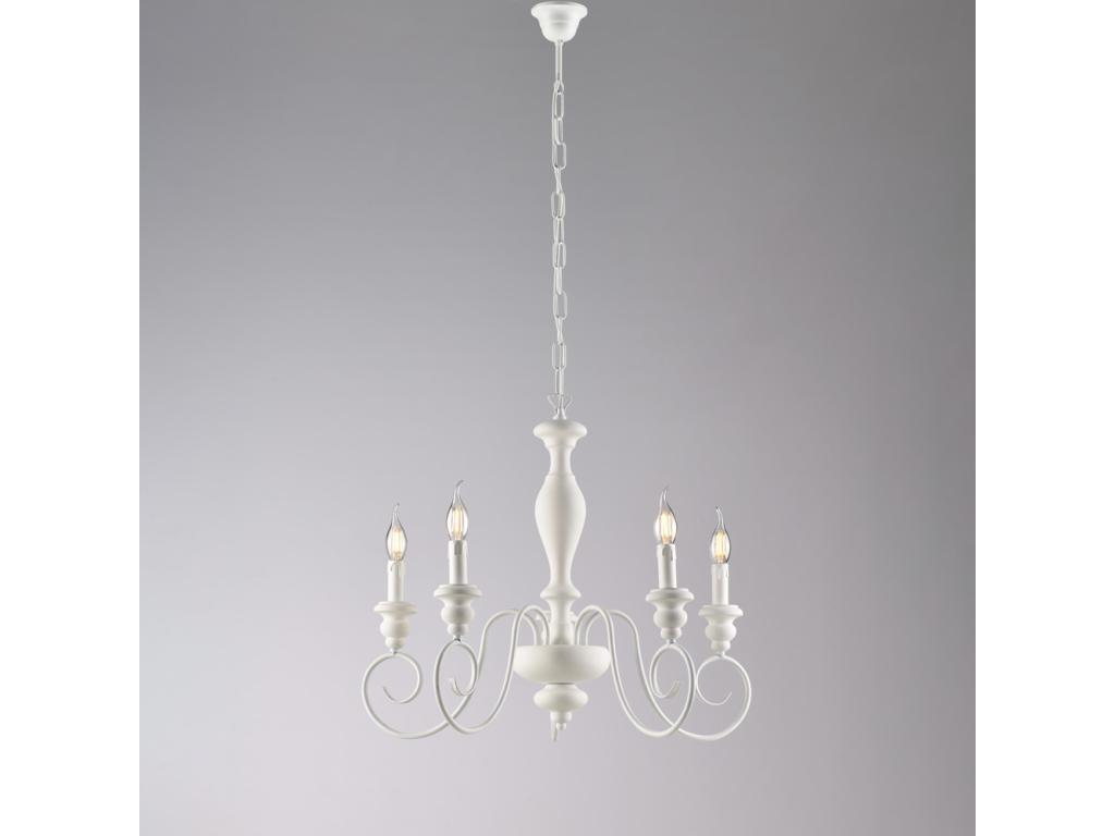 Cascina - Lámpara de araña Shabby de madera y hierro lacada en blanco 5 luces 115 - Ø60 - BL265-5-BCO