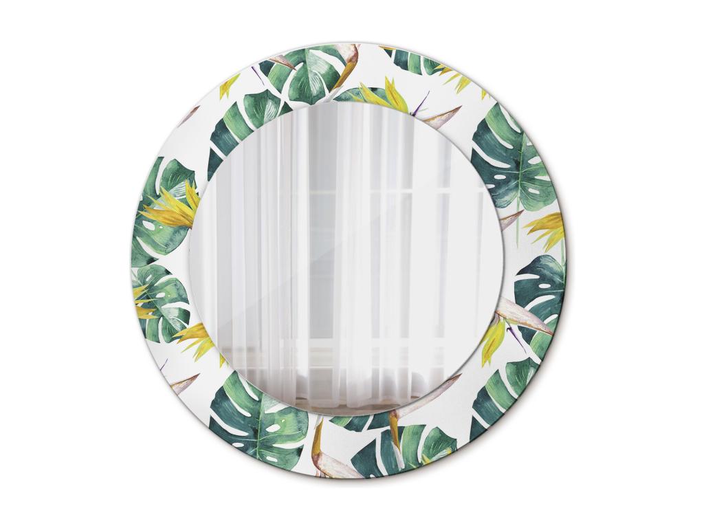 Espejo Redondo Decorativo - Hojas Tropicales - 50 cm