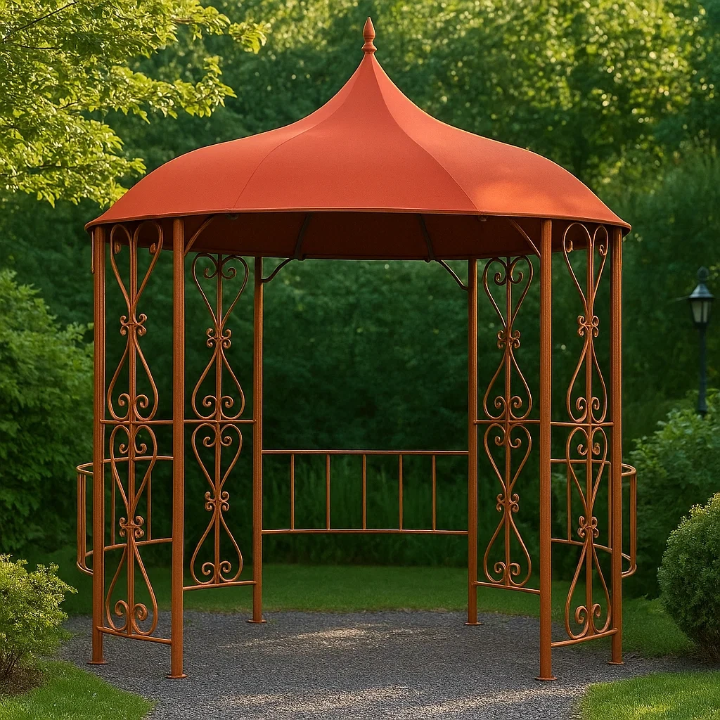 Quiosco de jardín autoportante de metal con techo de poliéster marrón 300x300x270 cm - wUFFqXB150DO