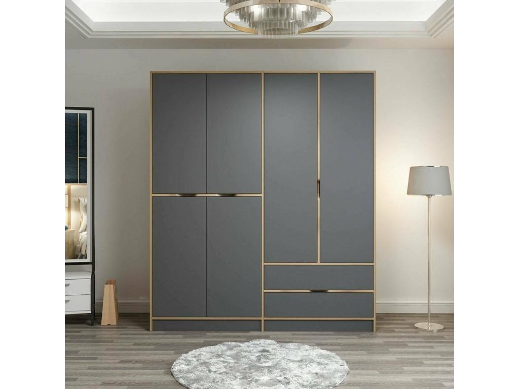 Gran Armario Dmoussaman, Muebles de dormitorio, Vestidor, Armario de ropa, 185x52 h208 cm, Negro y Oro