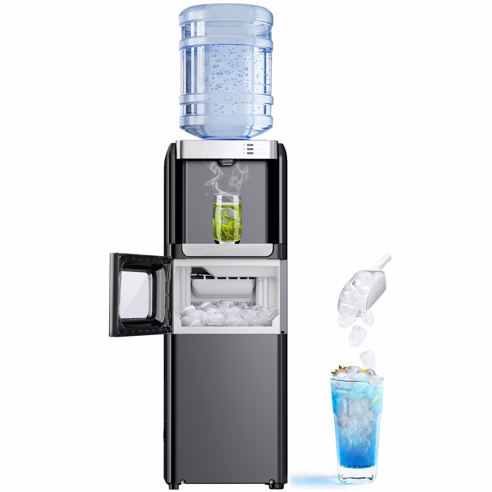 LHRIVER 2 - 5 Gallon Water Dispenser 6 - Min Ice Maker, 3 - in - 1 Hot/Cold/Ice, Child Lock Energy - Efficient, for Home/Office, Black(White)