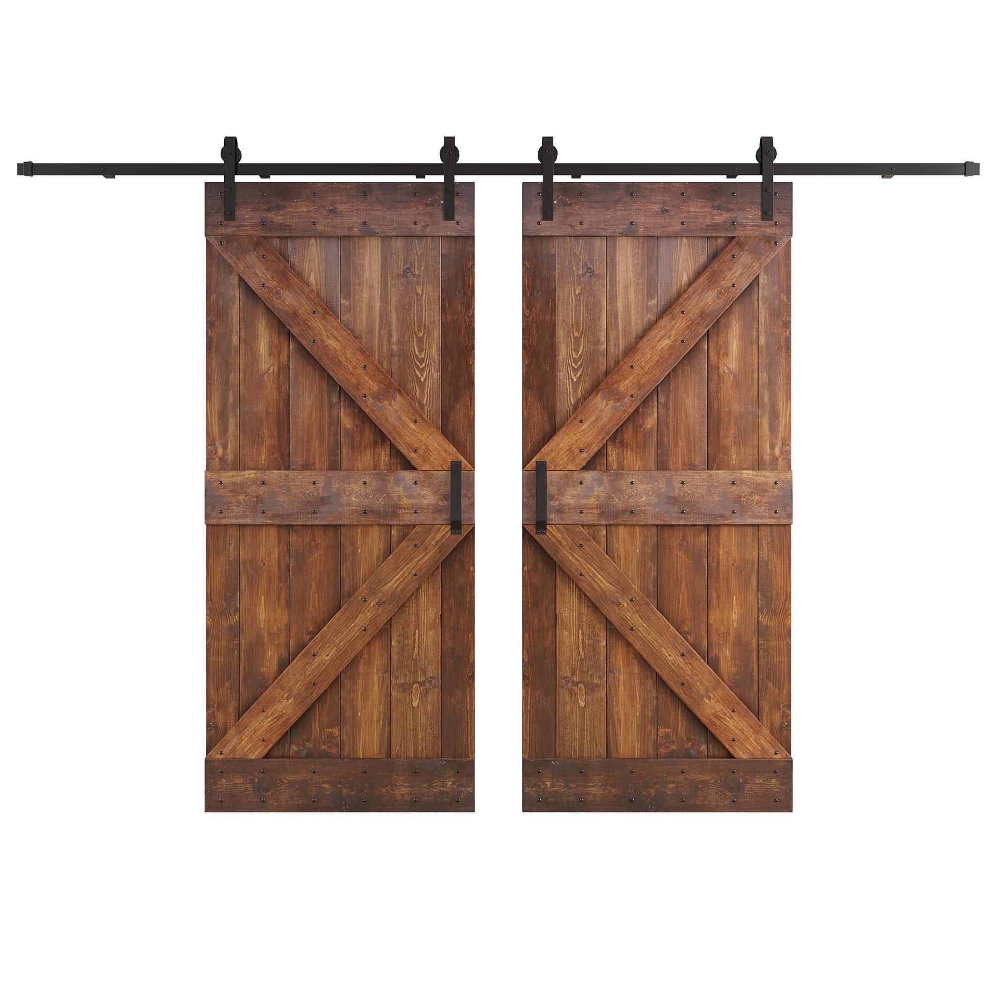 Coast Sequoia Inc K Series 72 in. x 84 in. Dark Walnut DIY Knotty Wood Double Sliding Barn Door with Hardware Kit(Dark Walnut/72 in X 84 in)