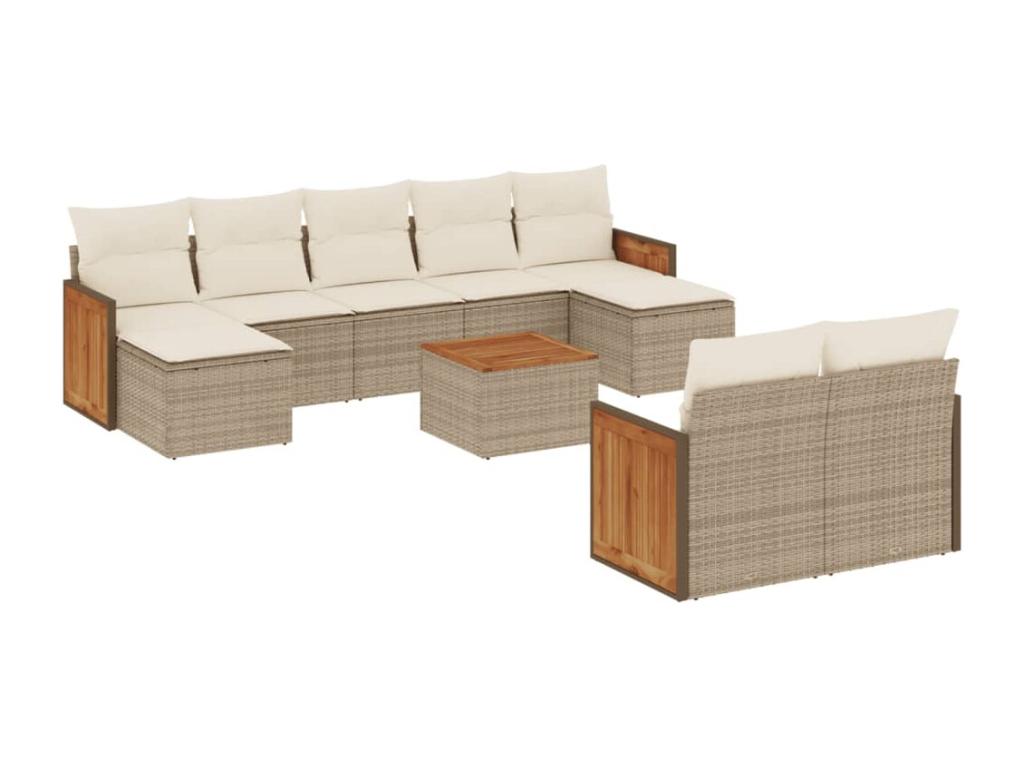 Conjunto de sofás de jardín 10 piezas con cojines en color beige ratán sintético SQ7297928
