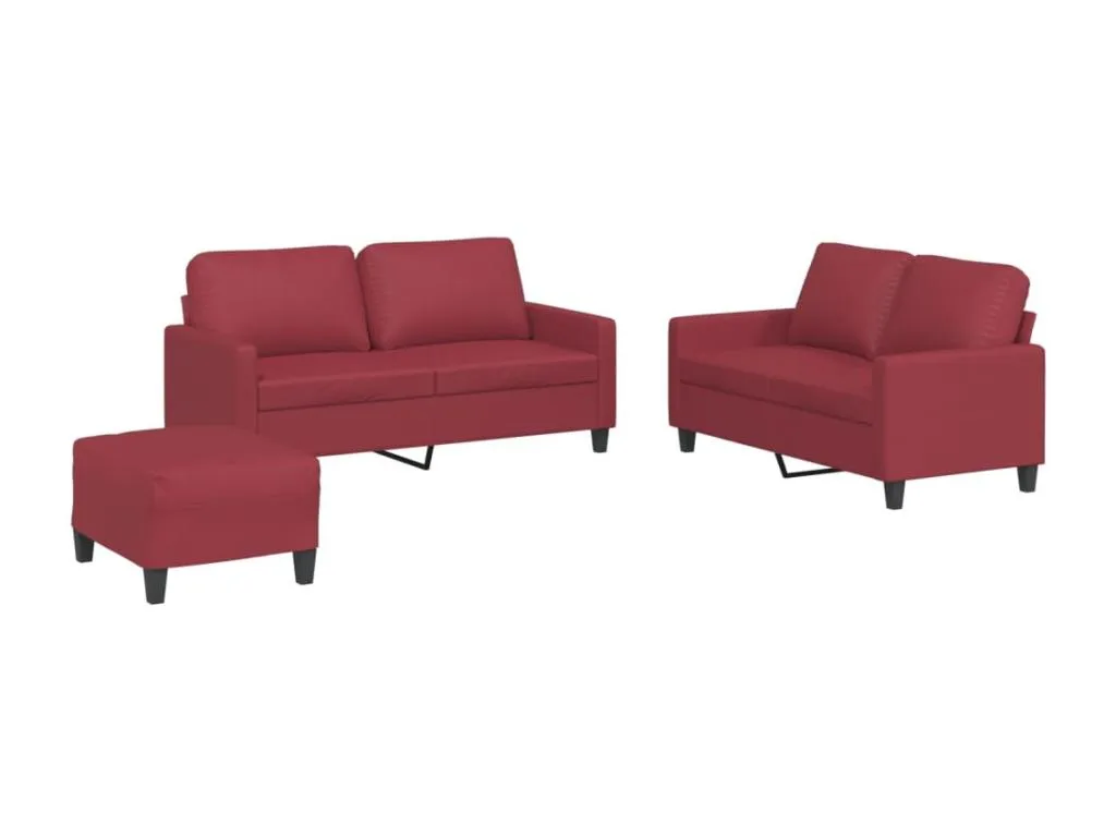 Juego de sofás con cojines 3 piezas cuero sintético rojo tinto