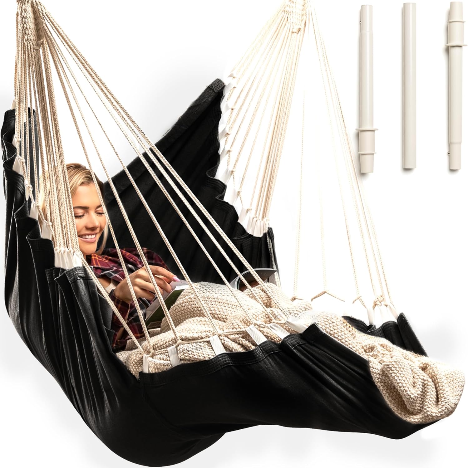 Hanging Hammock Chair Swing Outdoor Indoor Hammock Swing Chair with Hardware Kit Durable Full Body Support Holds 200 Lbs