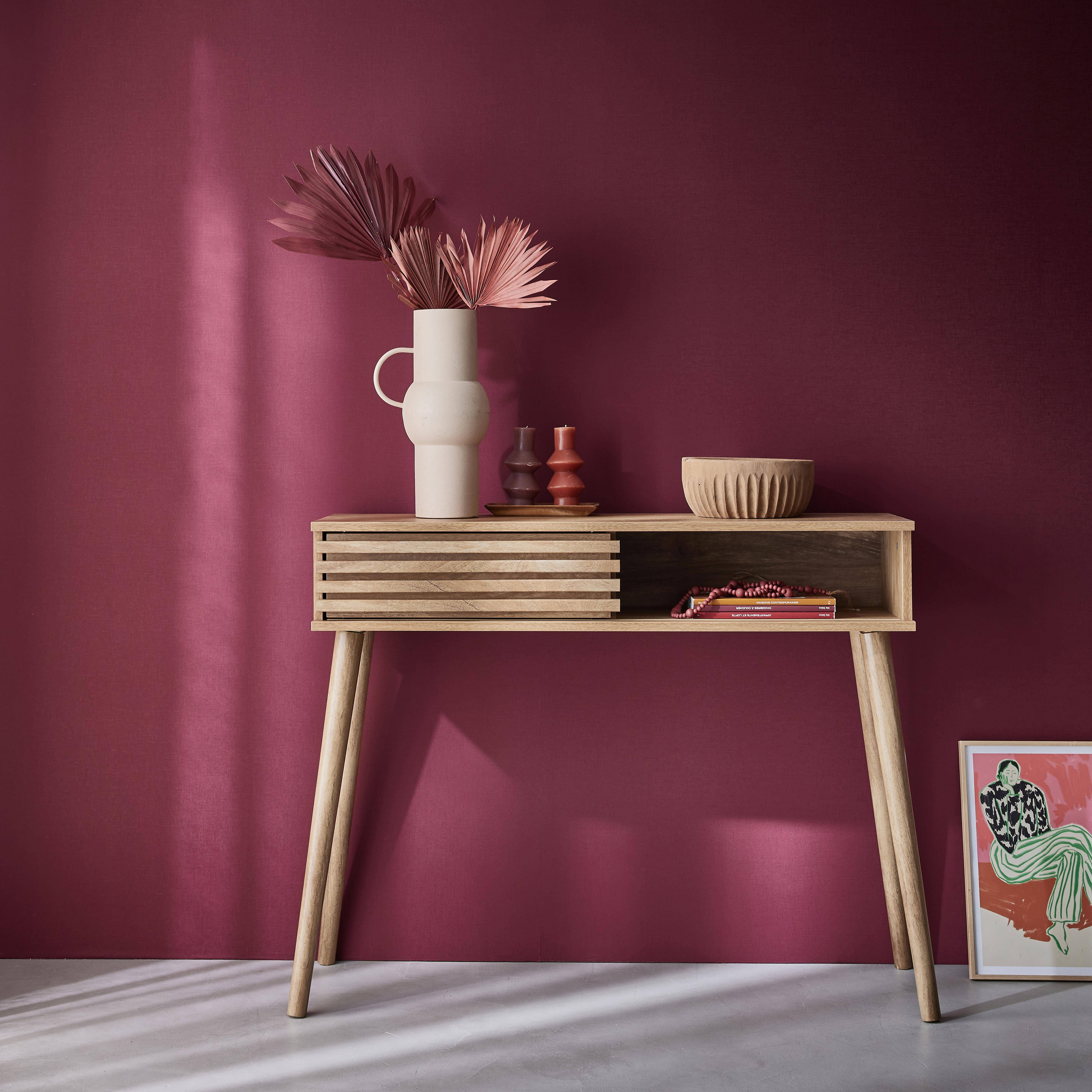 Madere - Consola escandinava efecto madera y puerta corredera, 100cm