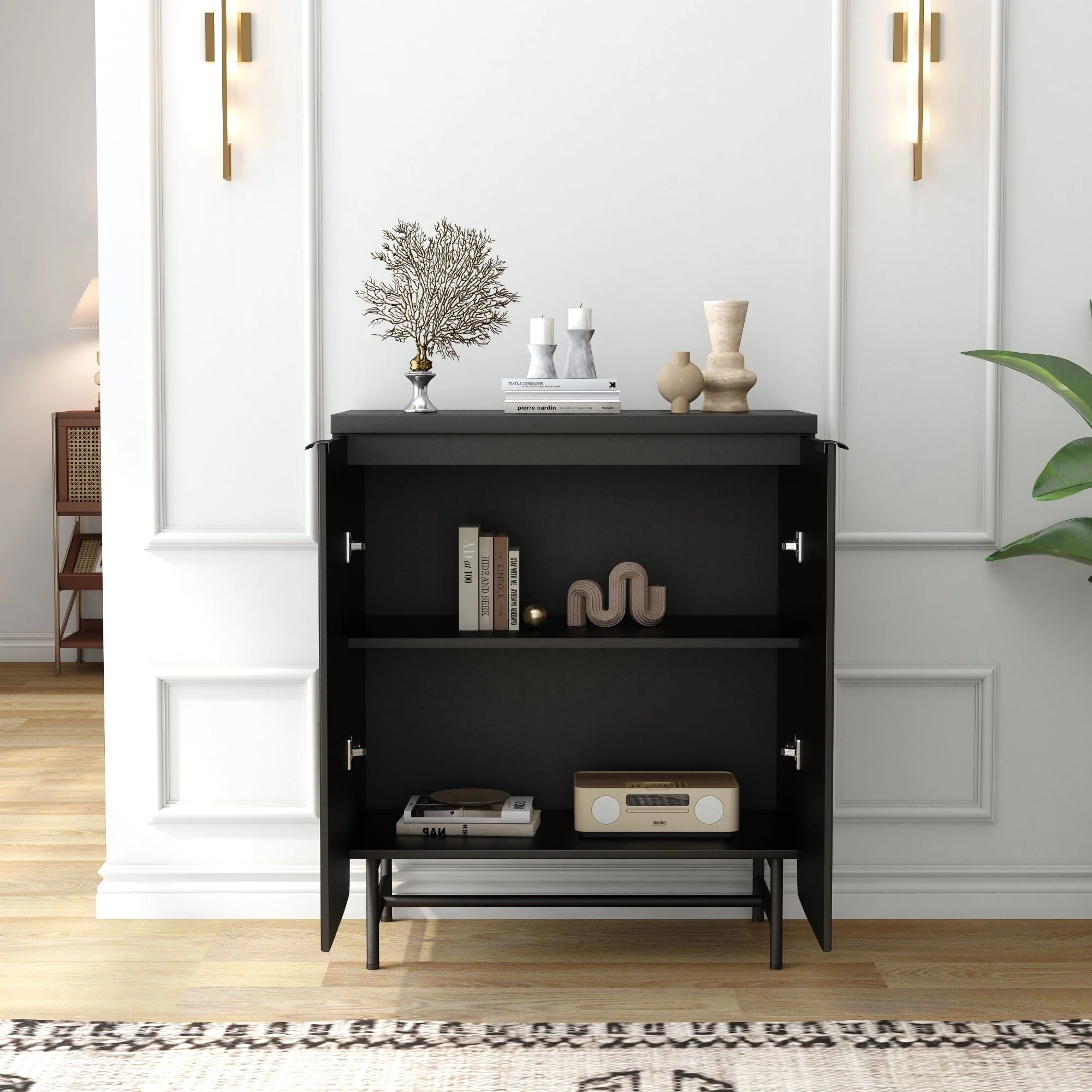 Vivvoo 30" Wood Nightstand Fluted Door Accent Cabinet