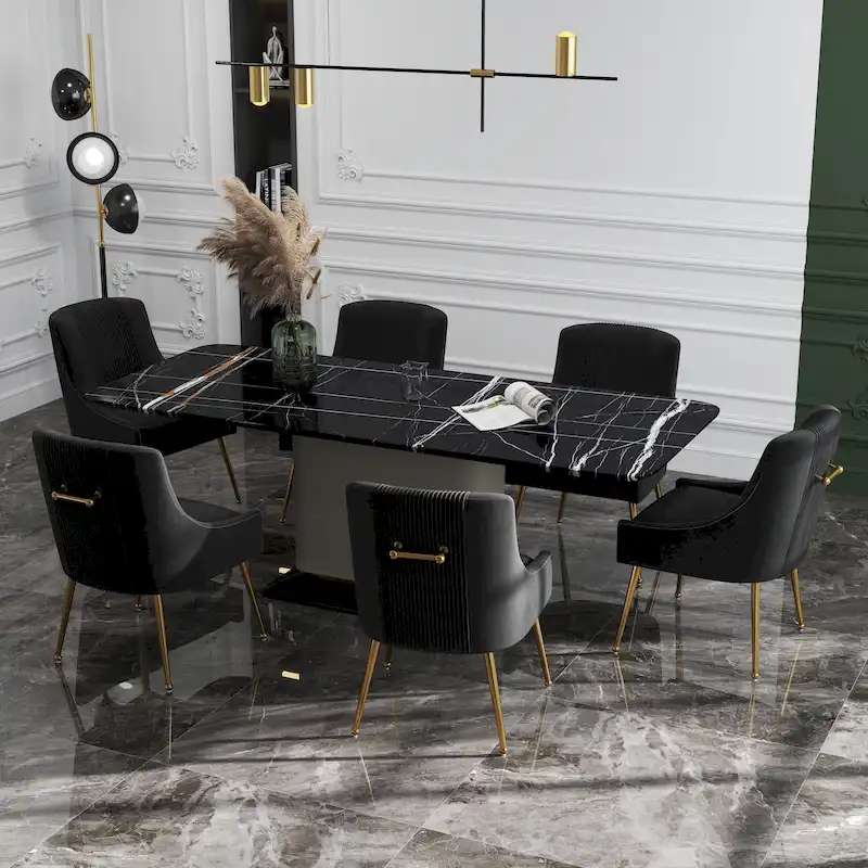 SEYNAR Set of 6 Modern Glam Boucle Velvet Dining or Vanity Chairs with Rear Handle
