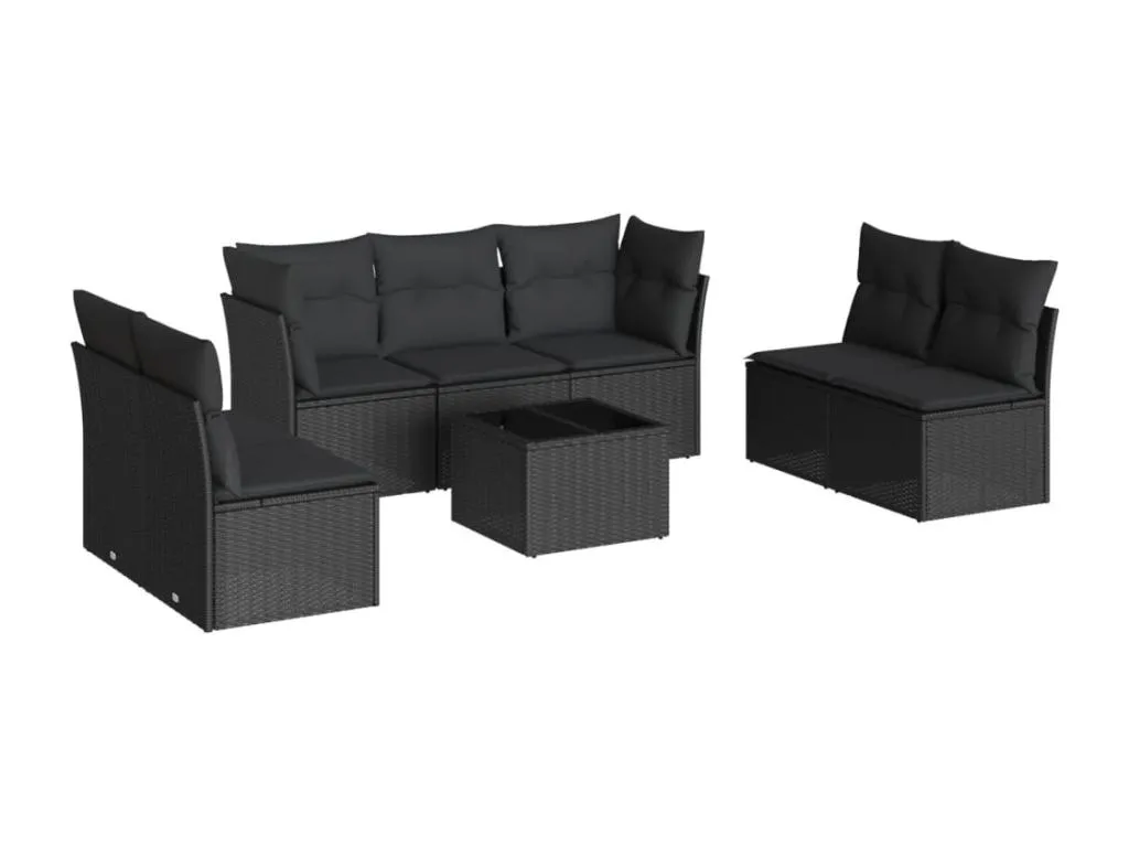Set de sofás de jardín 8 piezas y cojines ratán sintético negro 29183scwp