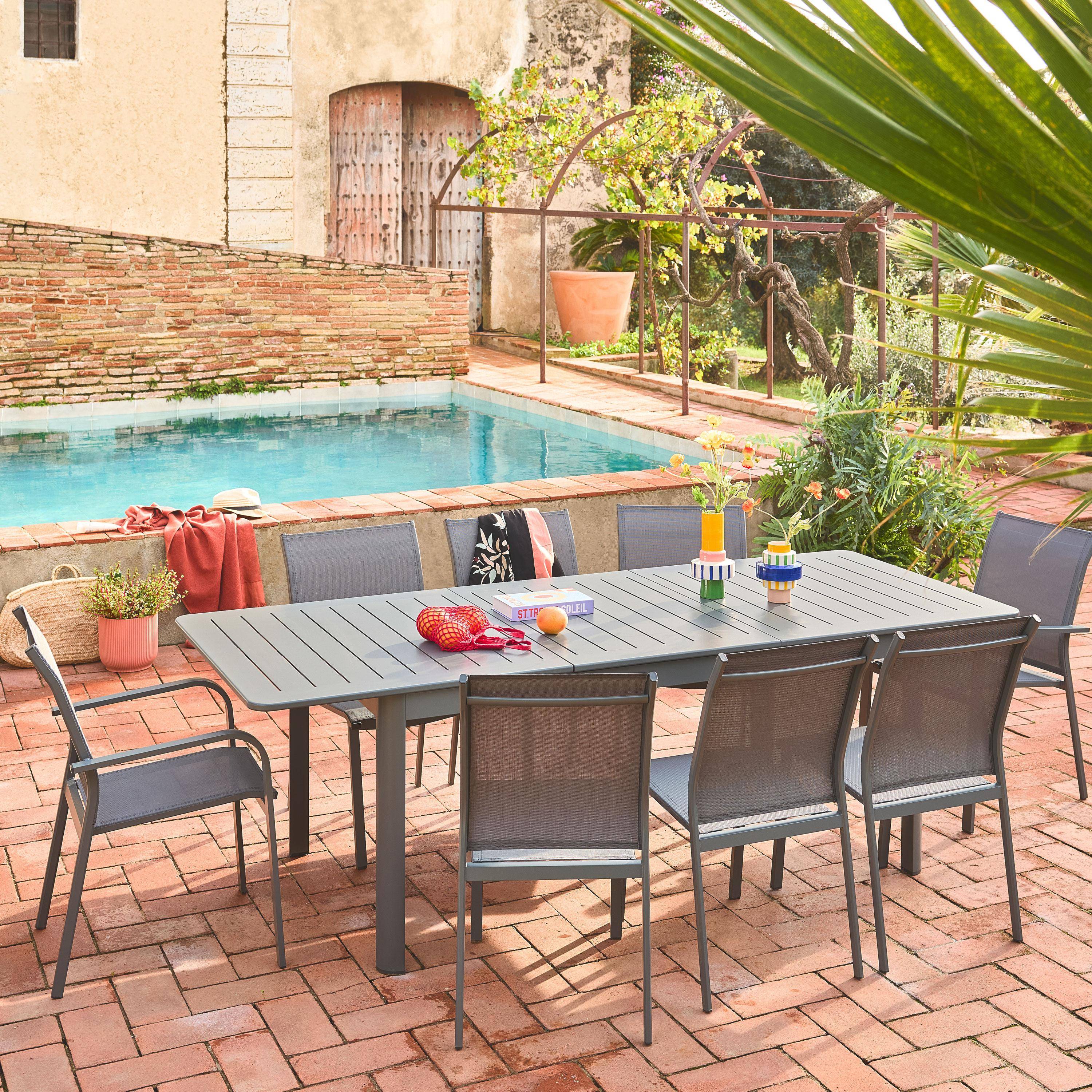 Cleveland - Silla de jardín apilable de aluminio y textilene, set de 4