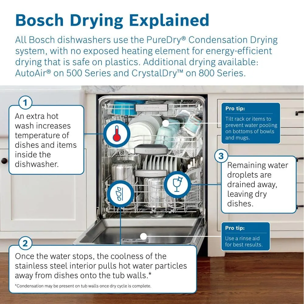 Bosch 500 Series 24 in. Stainless Steel Top Control Tall Tub Pocket Handle Dishwasher with Stainless Steel Tub, AutoAir, 44dBA