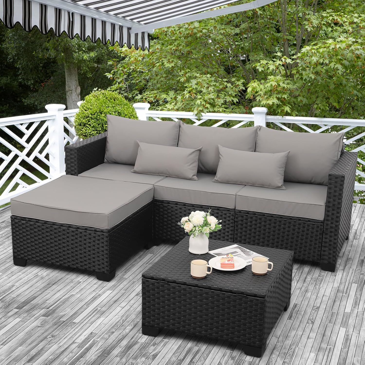 WAYFAIR Rattaner Outdoor Furniture Set 3 Pieces Wicker Patio Furniture Outdoor Sectional Patio Couch Outdoor Coffee Table With Storage All-Weather Non-Slip Cushions Waterproof Covers