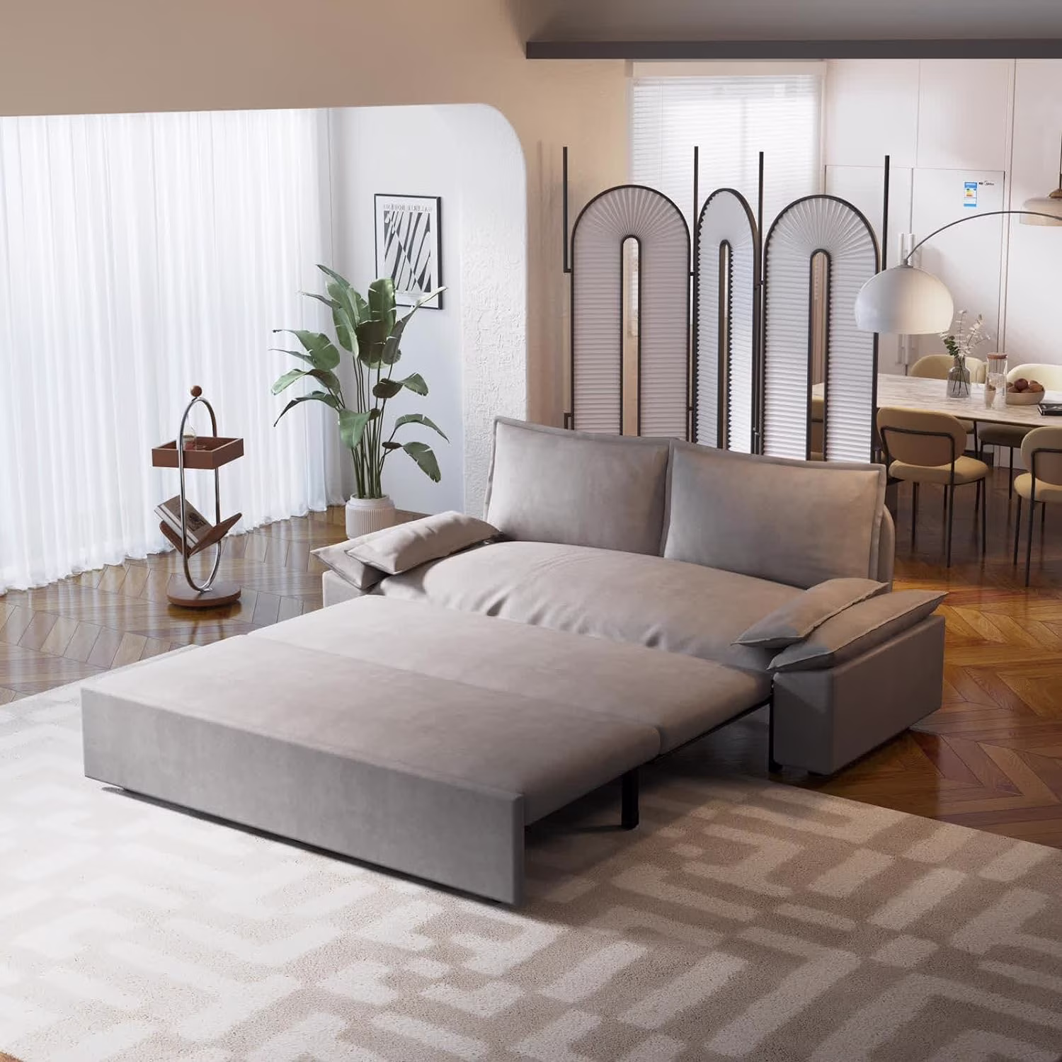 Tabaray 63.8" Futon Sofa Bed Queen Size, Pull Out Bed, 3-in-1 Convertible Sleeper Sofa with Side Pocket, Modern Plush Velvet Futon Couch for Living Room, Small Space, Apartment, Bedroom, Black - Image 14