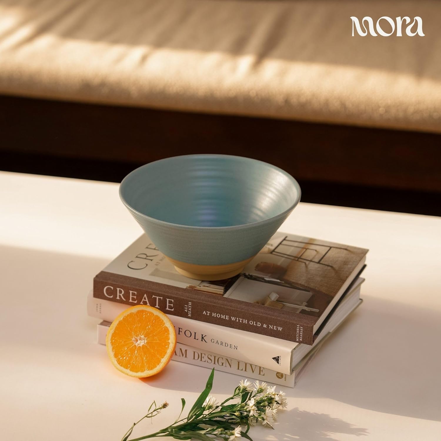 MORA Ceramic Ramen Bowl Set of 2, 45oz - Great for Pho, Miso Udon Soup, Instant Noodles, Serving, Thai or Asian Food - Microwave Safe Large Japanese Noodle Bowls, Modern Kitchen - Iris